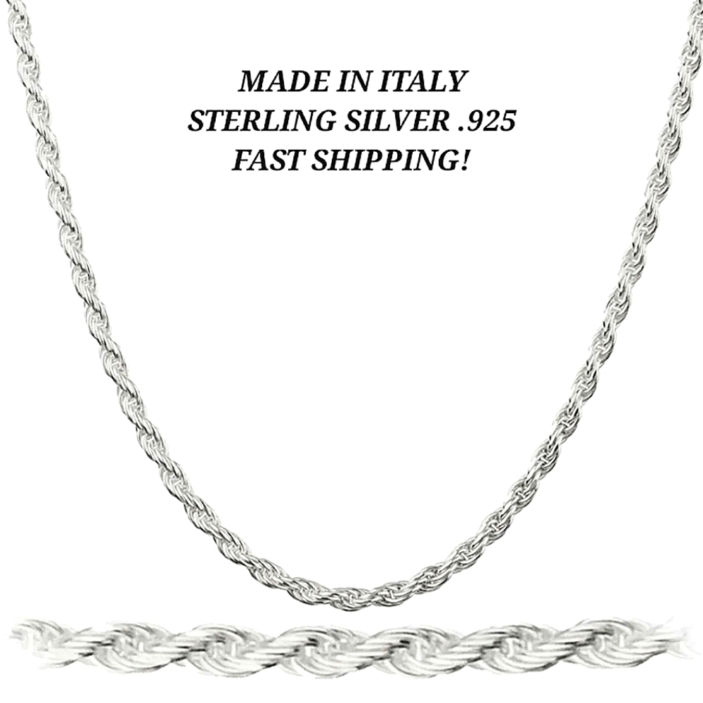 Sterling Silver. 925 ITALY Rope Chain Necklace 2mm Diamond Cut Men Women - Picture 1 of 6
